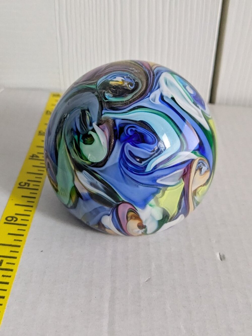 Contemporary Studio Art Piece Vibrant Watercolor Vortex Design Paperweight